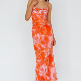 Teava Laced Waist Maxi Dress Print Floral Orange