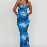 Teava Laced Waist Maxi Dress Abstract Blue