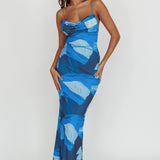 Teava Laced Waist Maxi Dress Abstract Blue