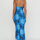 Teava Laced Waist Maxi Dress Abstract Blue