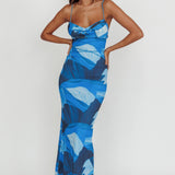 Teava Laced Waist Maxi Dress Abstract Blue