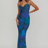 Teava Laced Waist Maxi Dress Print Blue