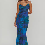 Teava Laced Waist Maxi Dress Print Blue