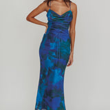 Teava Laced Waist Maxi Dress Print Blue
