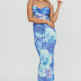 Teava Laced Waist Maxi Dress Flowers Blue
