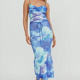 Teava Laced Waist Maxi Dress Flowers Blue