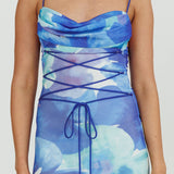 Teava Laced Waist Maxi Dress Flowers Blue