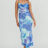 Teava Laced Waist Maxi Dress Flowers Blue