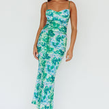 Teava Laced Waist Midi Dress Floral Green