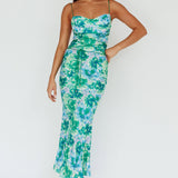 Teava Laced Waist Midi Dress Floral Green