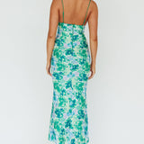 Teava Laced Waist Midi Dress Floral Green