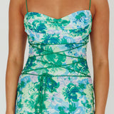 Teava Laced Waist Midi Dress Floral Green