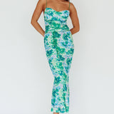 Teava Laced Waist Midi Dress Floral Green