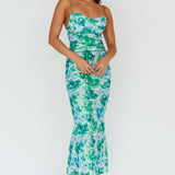 Teava Laced Waist Midi Dress Floral Green