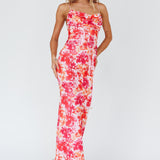 Teava Laced Waist Midi Dress Floral Red