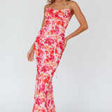 Teava Laced Waist Midi Dress Floral Red