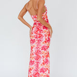 Teava Laced Waist Midi Dress Floral Red