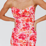 Teava Laced Waist Midi Dress Floral Red