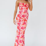 Teava Laced Waist Midi Dress Floral Red