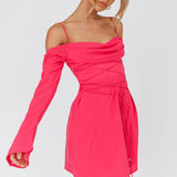 Teava Off-Shoulder Sleeve Laced Mini Dress Hot Pink