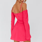 Teava Off-Shoulder Sleeve Laced Mini Dress Hot Pink