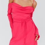 Teava Off-Shoulder Sleeve Laced Mini Dress Hot Pink