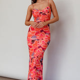Teava Laced Waist Midi Dress Abstract Sorbet