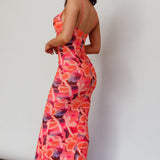 Teava Laced Waist Midi Dress Abstract Sorbet