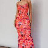 Teava Laced Waist Midi Dress Abstract Sorbet