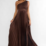 Goddess Aura Pleated Maxi Dress Chocolate