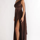 Goddess Aura Pleated Maxi Dress Chocolate