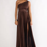 Goddess Aura Pleated Maxi Dress Chocolate