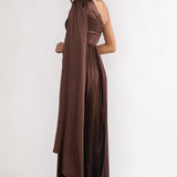 Goddess Aura Pleated Maxi Dress Chocolate