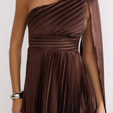 Goddess Aura Pleated Maxi Dress Chocolate