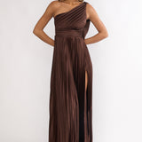 Goddess Aura Pleated Maxi Dress Chocolate