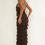 Kaelia Tiered Halter Maxi Dress Sparkle Brown
