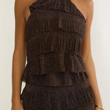 Kaelia Tiered Halter Maxi Dress Sparkle Brown