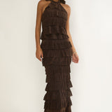 Kaelia Tiered Halter Maxi Dress Sparkle Brown