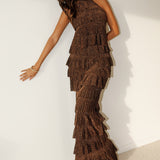 Kaelia Tiered Halter Maxi Dress Sparkle Brown