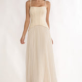 Cambridge Accordion Pleat Corset Dress Cream