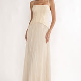 Cambridge Accordion Pleat Corset Dress Cream