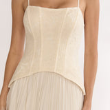 Cambridge Accordion Pleat Corset Dress Cream
