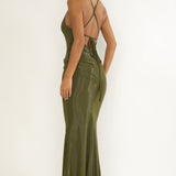 Oralia Criss-Cross Back Maxi Dress Olive