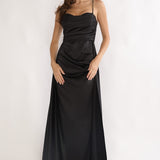 Asterelle Pleated Gathering Maxi Dress Black
