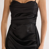 Asterelle Pleated Gathering Maxi Dress Black