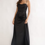 Asterelle Pleated Gathering Maxi Dress Black