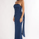 Veradis Strapless Scarf Maxi Dress Navy