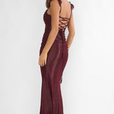 Valara Lace-Up Back Maxi Dress Wine