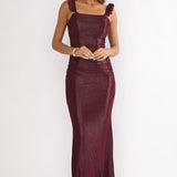 Valara Lace-Up Back Maxi Dress Wine