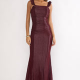Valara Lace-Up Back Maxi Dress Wine